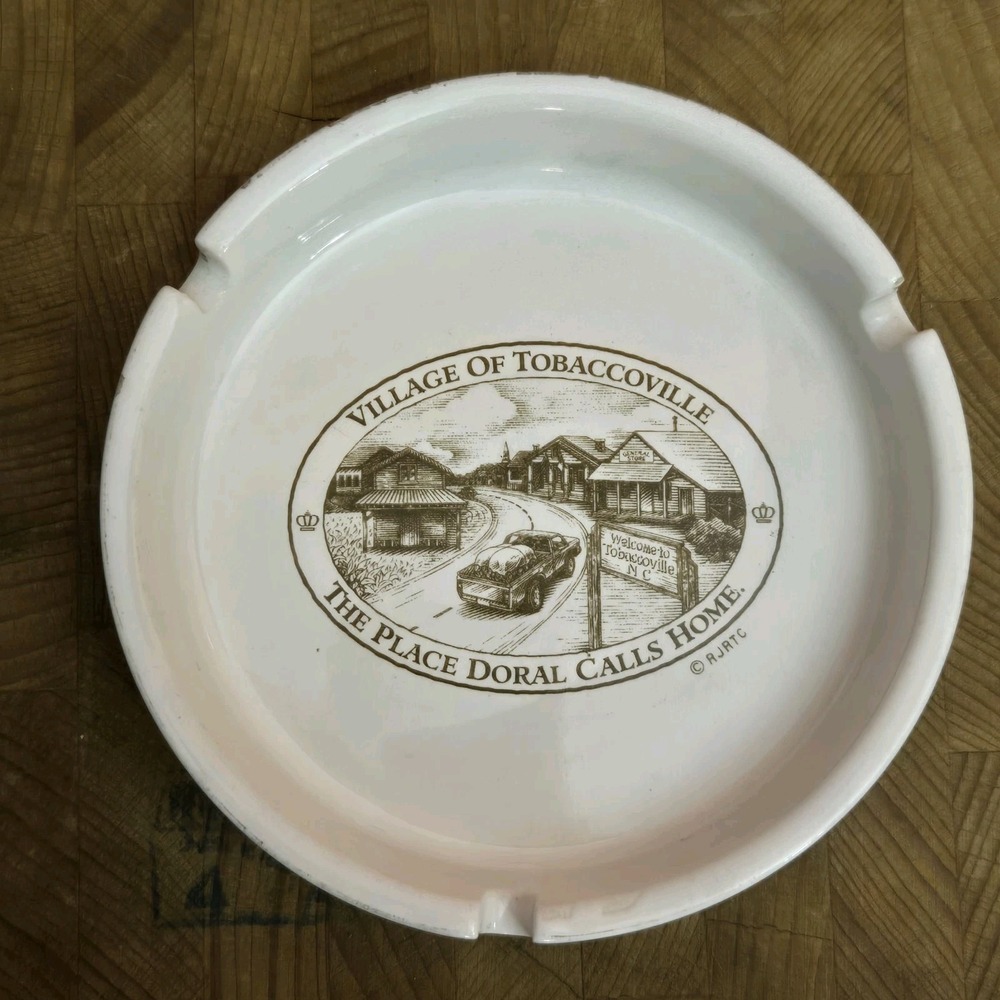 VINTAGE Ashtray Village Of Tobaccoville The Place Doral Calls Home Ceramic 4.5"